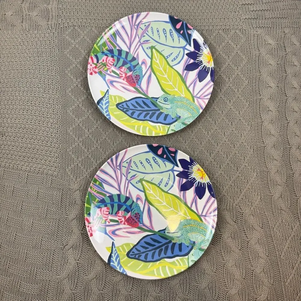 Anthropologie Tropical Patterned 10.5 inch Dinner Plates ~ Set of 2